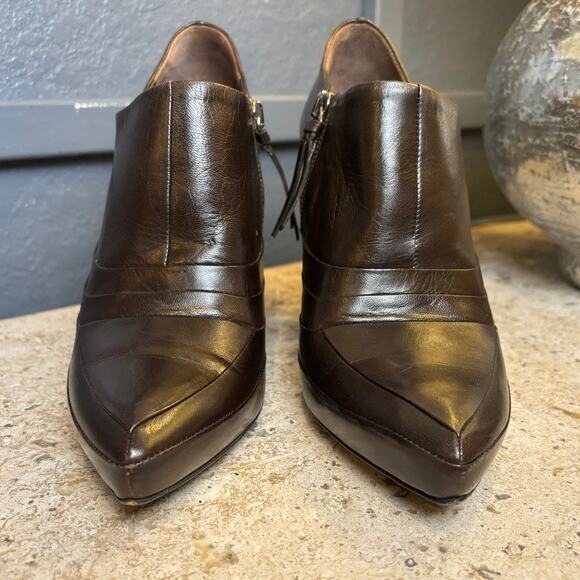 Miu Miu Dark Brown Leather Wedge Bootie Pumps 4.5" Heel Size 38 1/2 (8.5) - Picture 5 of 9